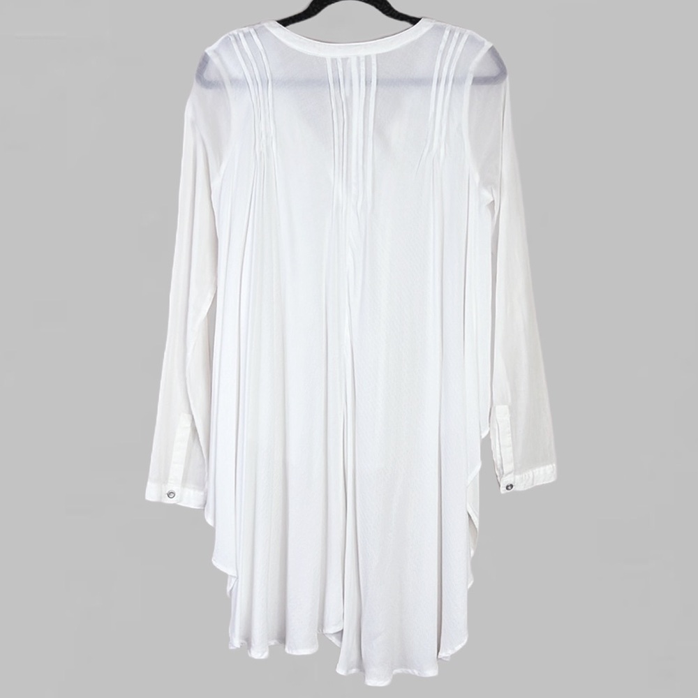 Free People Sisters Of The Moon White Button Down Pleated Blouse Top Tunic S - Picture 7 of 10